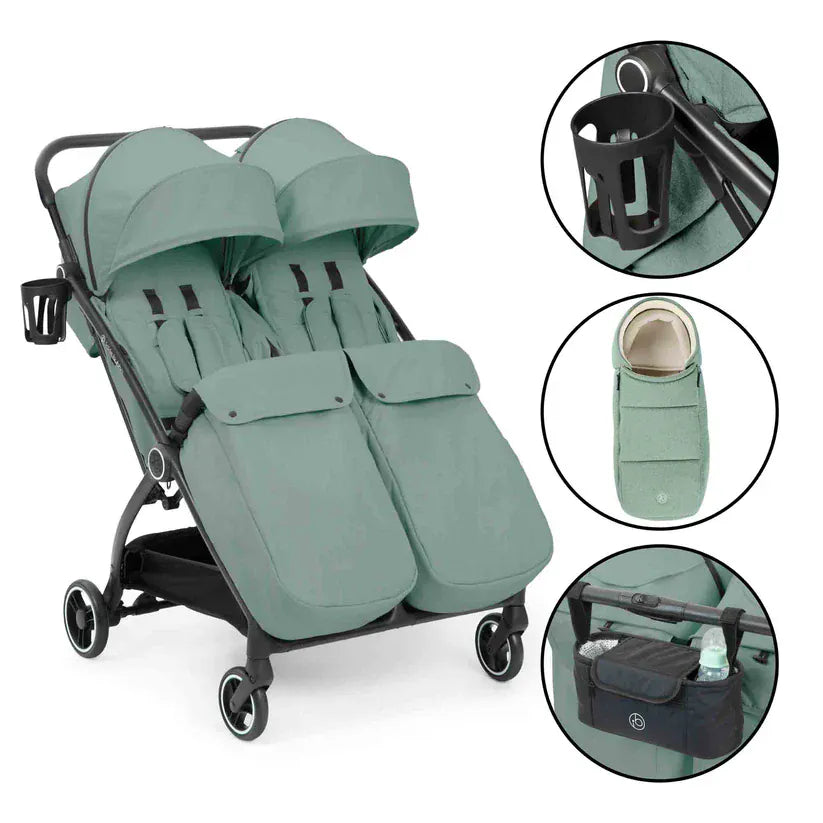 Ickle Bubba Aries Double Prime Autofold Stroller Bundle - Sage Green
