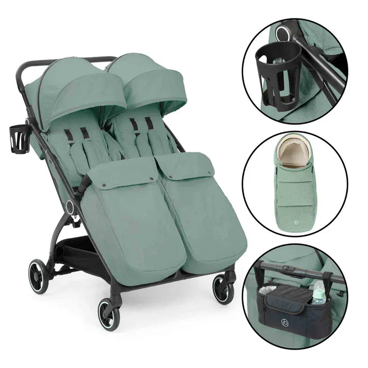 Ickle Bubba Aries Double Prime Autofold Stroller Bundle - Sage Green