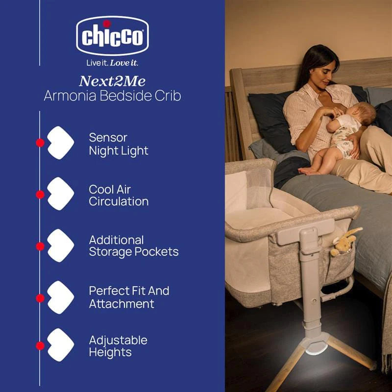 Chicco Next2Me Armonia Bedside Crib (Including Motion Sensor Light) - Scandinavian