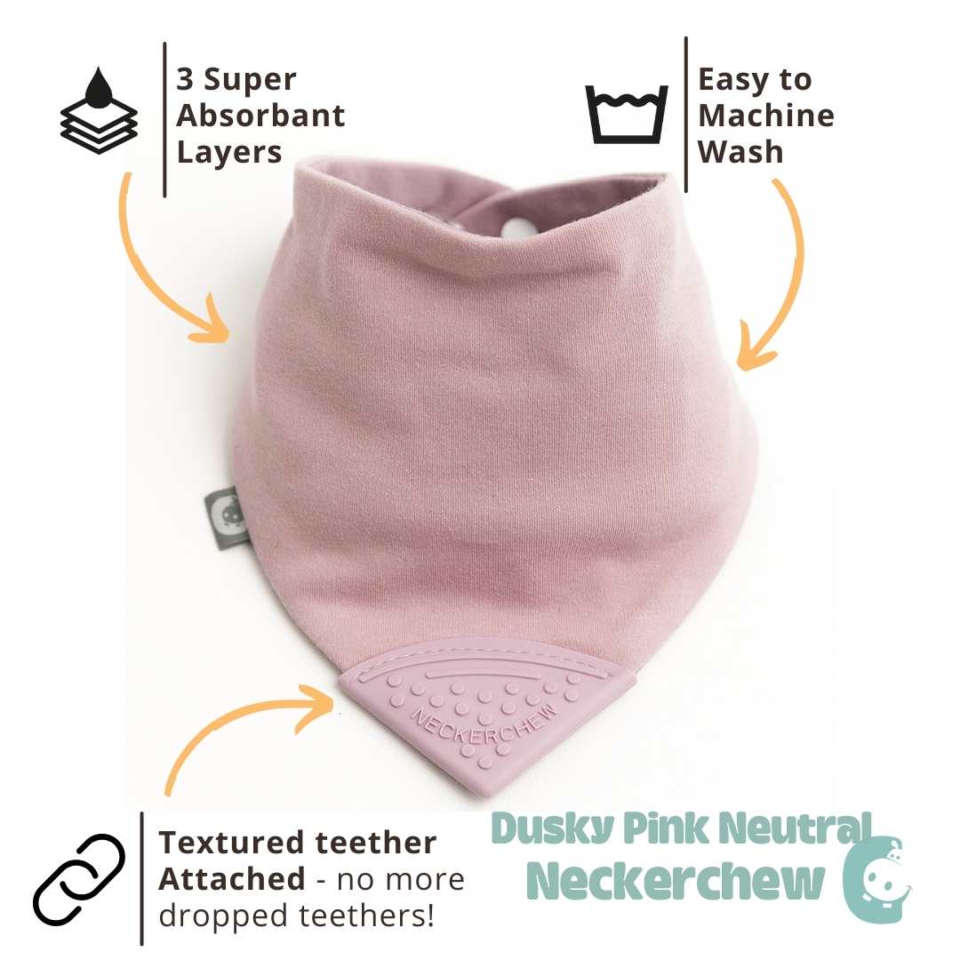 Cheeky Chompers Neckerchew Teething Dribble Bib - Dusty Pink