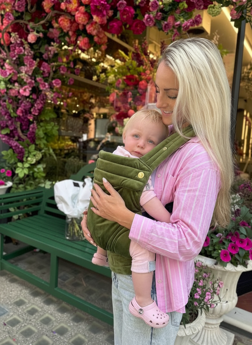 Bizzi Growin Velvet Baby Carrier - Cedar Green