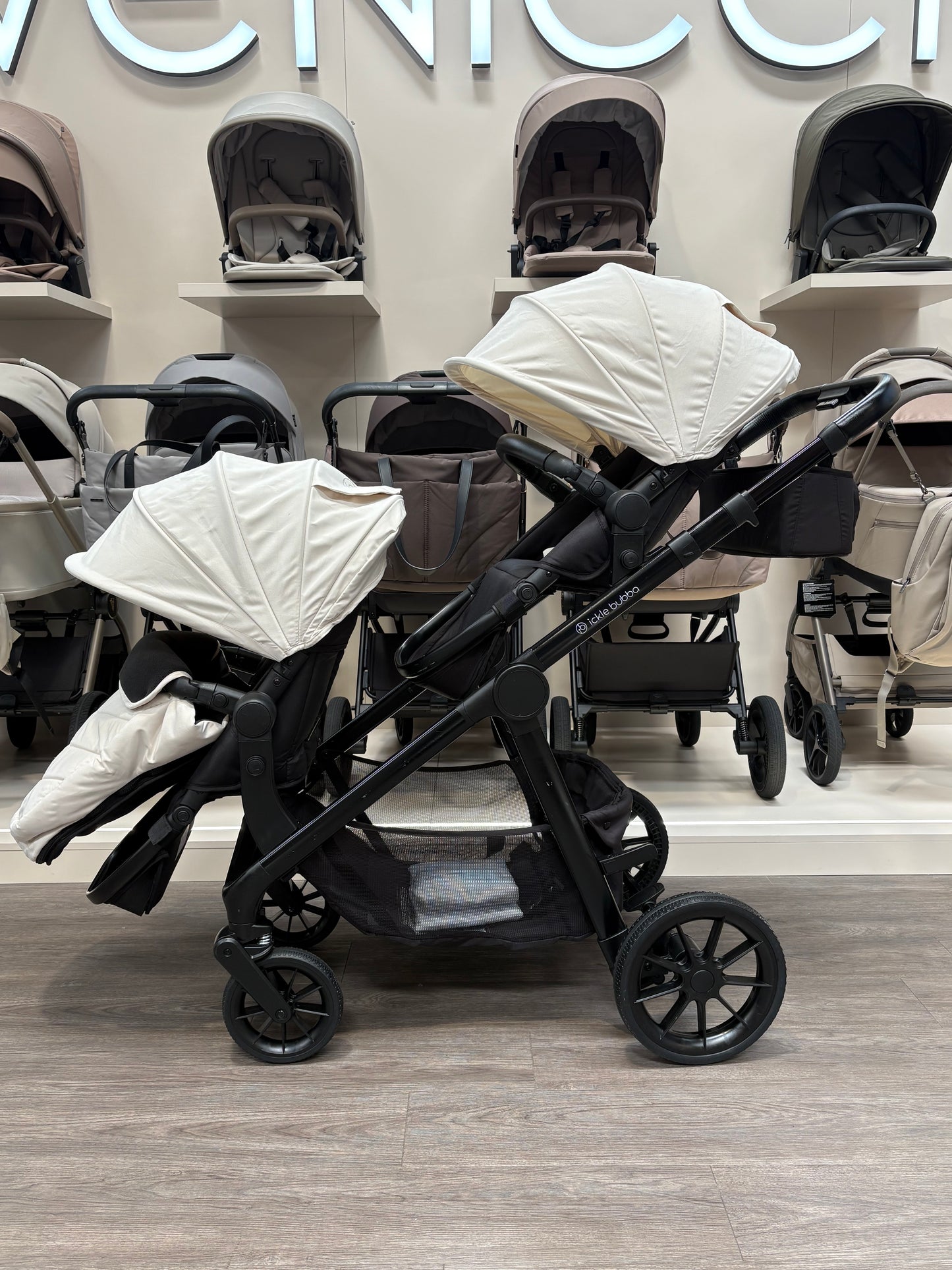 PRE LOVED Ickle Bubba Virgo Double Pushchair Bundle - Stone