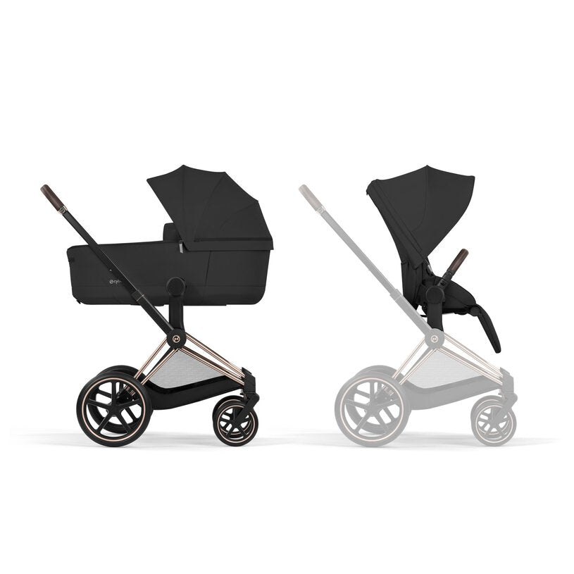 Cybex Priam Comfort Pushchair & Foldable Carrycot - Sepia Black/Rose Gold
