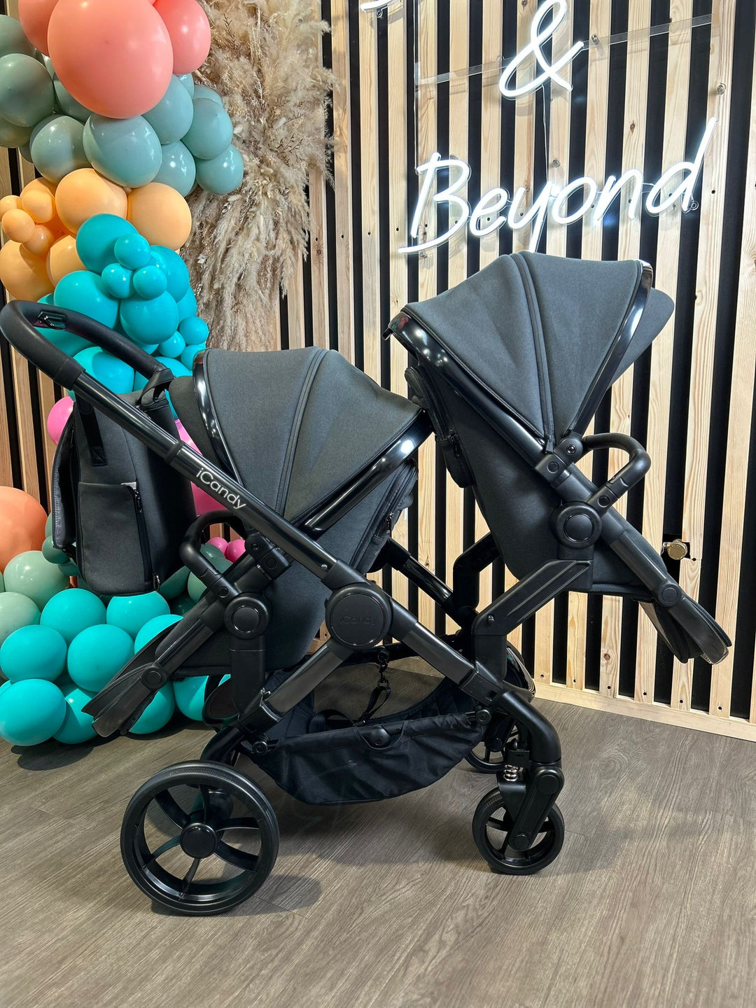 PRE LOVED iCandy Peach 7 Double Pushchair Bundle - Phantom/Dark Grey