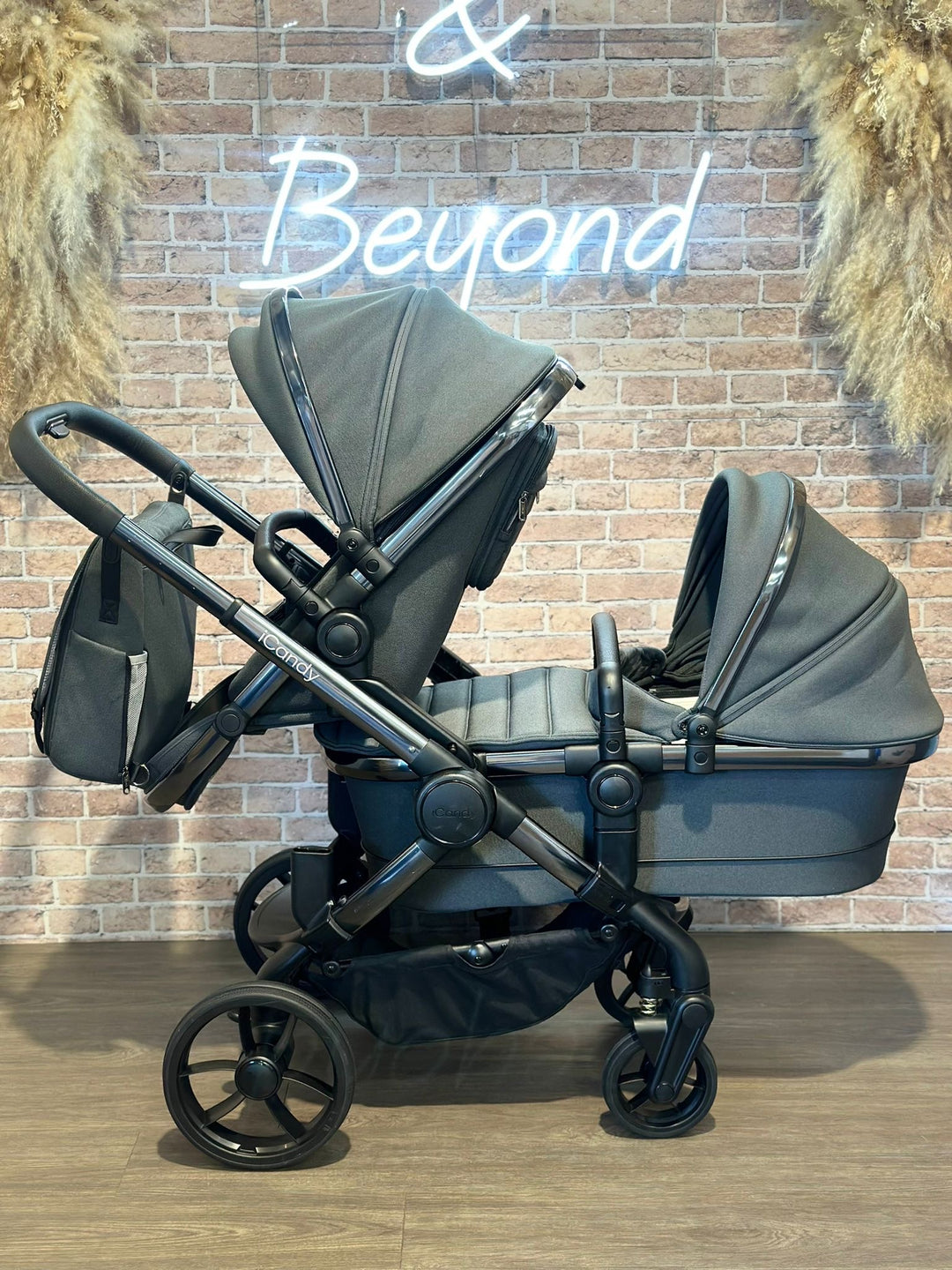 PRE LOVED iCandy Peach 7 Double Pushchair Bundle - Phantom/Dark Grey