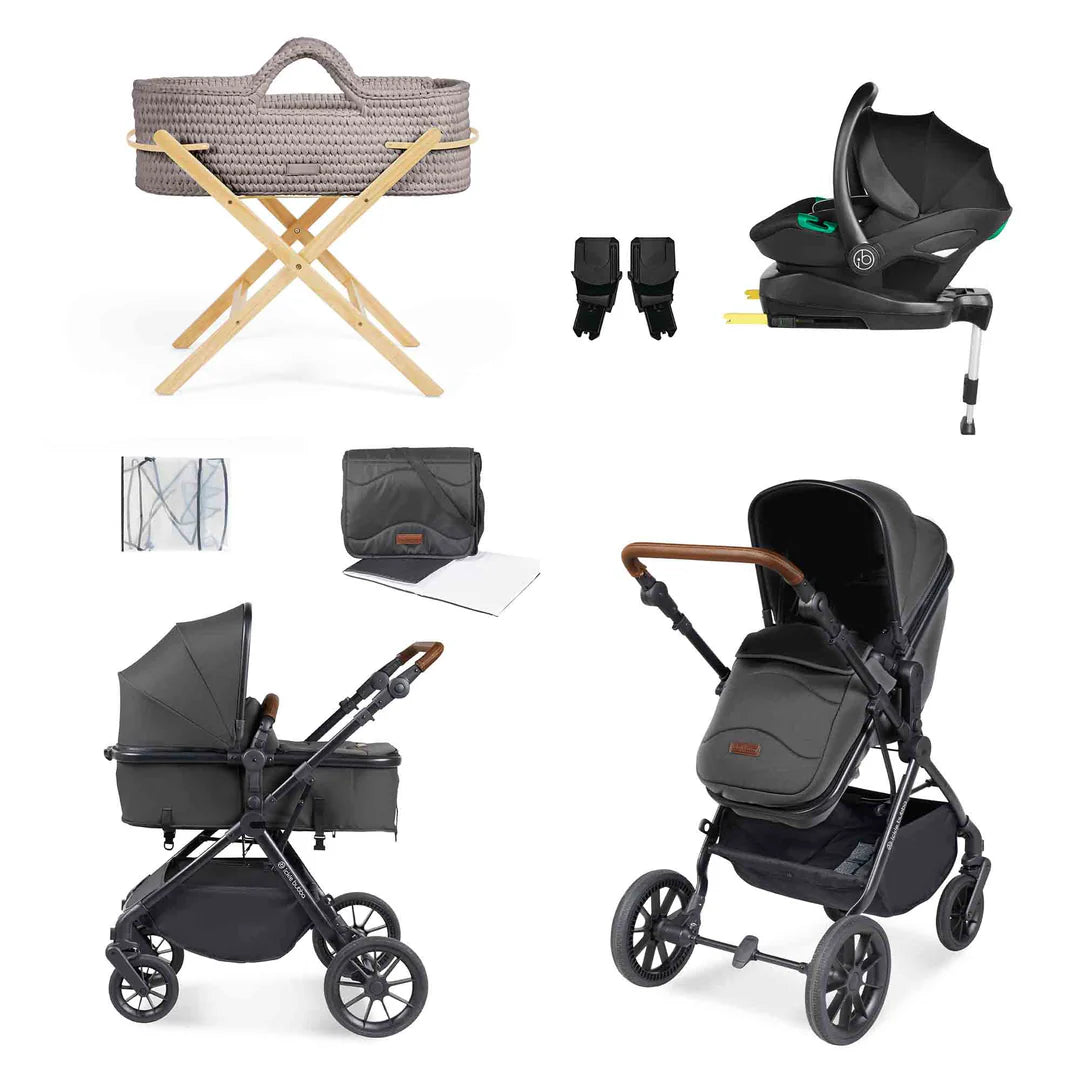 Ickle Bubba Cosmo All In One I-Size Travel System & Nova Moses Basket - Graphite