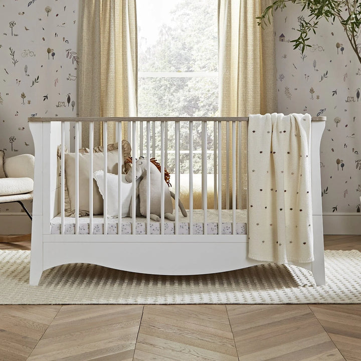 Clara 3 Piece Nursery Furniture Set (Cot Bed, Wardrobe & Dresser) - White & Ash