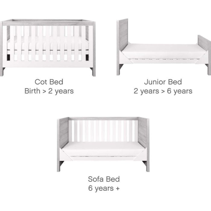 Tutti Bambini Modena Cot Bed - Grey Ash/White