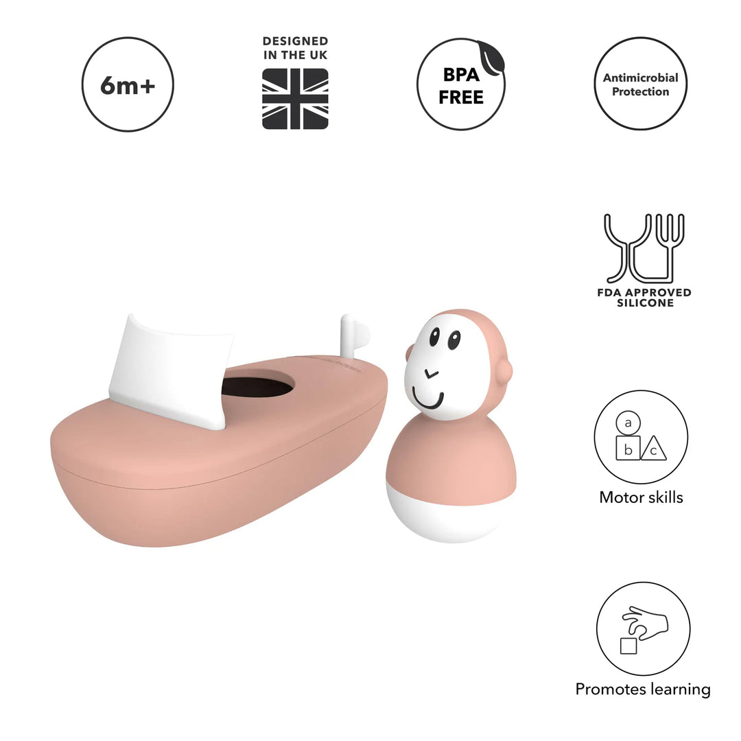 Matchstick Monkey Bathtime Boat Set - Dusty Pink