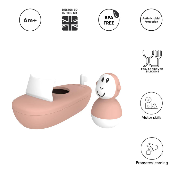 Matchstick Monkey Bathtime Boat Set - Dusty Pink