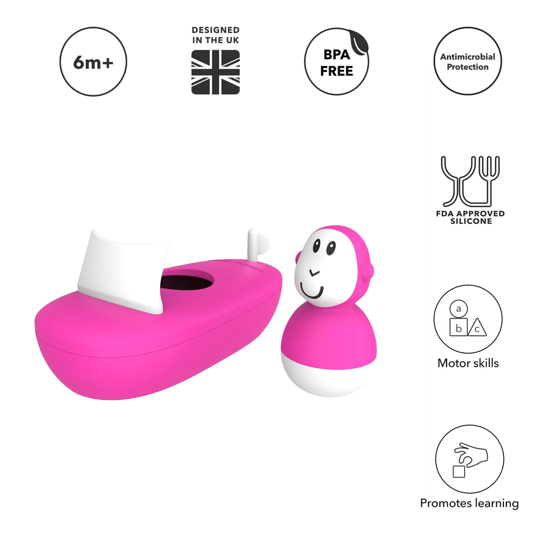 Matchstick Monkey Bathtime Boat Set - Pink