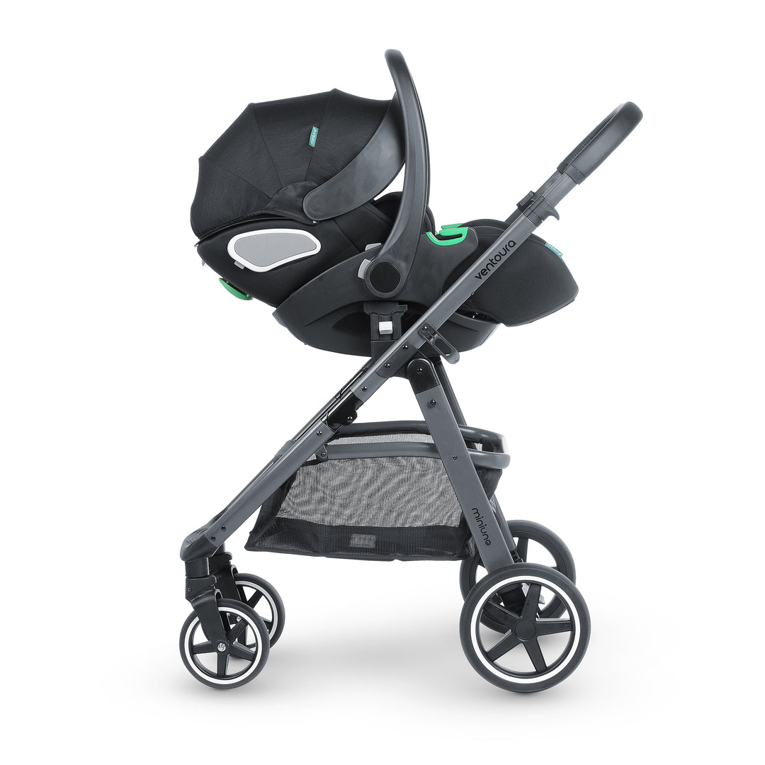 Miniuno VenToura Travel System, Isofix Base, Yumo MultiPlus Highchair & StayClose Bedside Crib - Anthracite