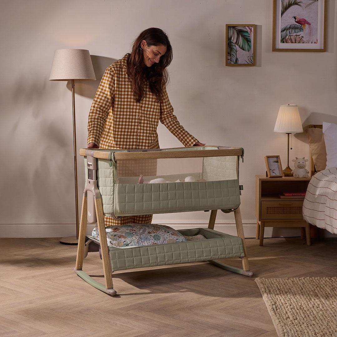 Tutti Bambini Cozee Sense Bedside Crib - Drifted Oak/Eucalyptus