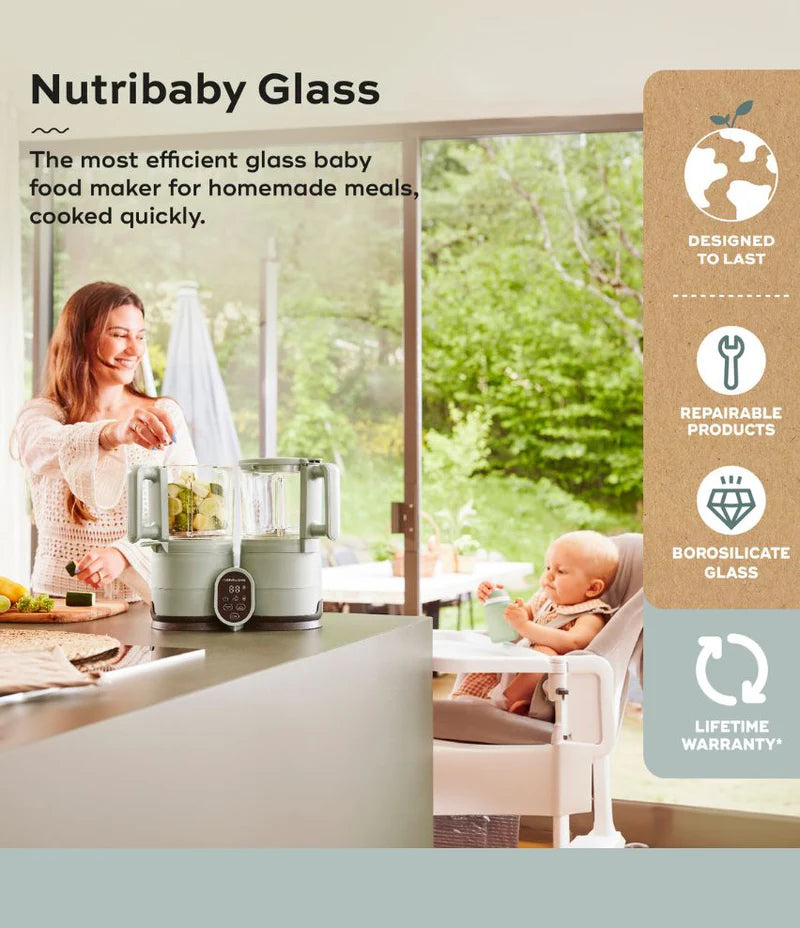 Babymoov Nutribaby Glass 2.0 Baby Food Maker - Celadon Green
