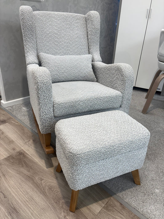 EX DISPLAY Tutti Bambini Harper Rocking Chair & Footstool - Cloud Grey (COLLECTION OR LOCAL DELIVERY ONLY)