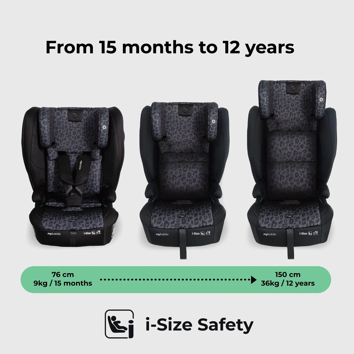 My Babiie MBCS80 Foldable Toddler to Booster R129 Car Seat with Isofix - Black Leopard