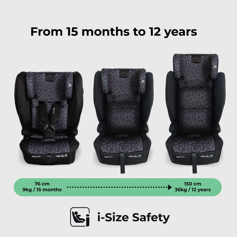 My Babiie MBCS80 Foldable Toddler to Booster R129 Car Seat with Isofix - Black Leopard