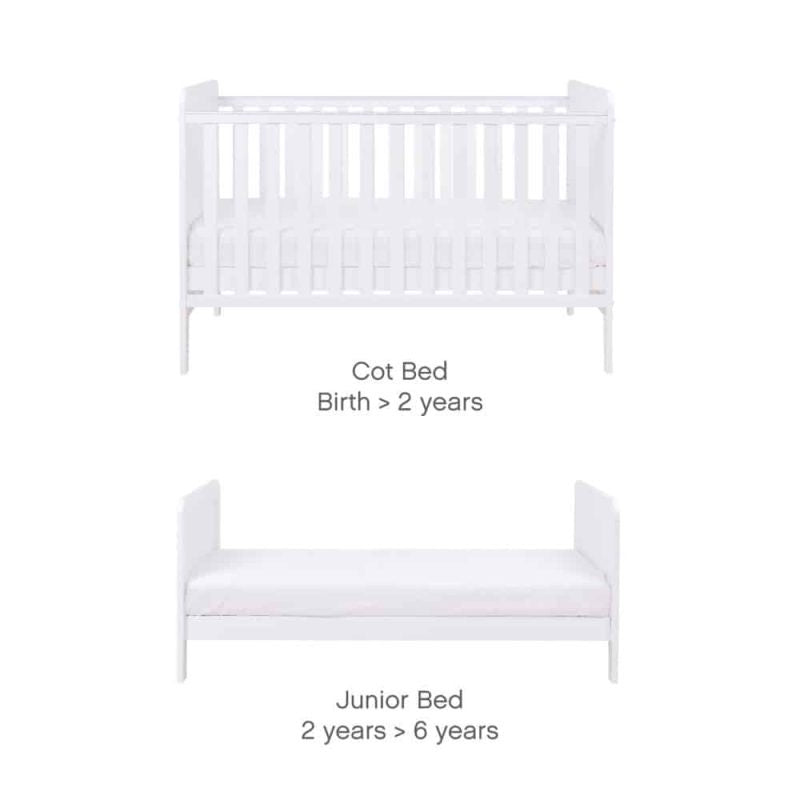 Tutti Bambini Rio Cot Bed, Changer and Mattress – White/Dove Grey