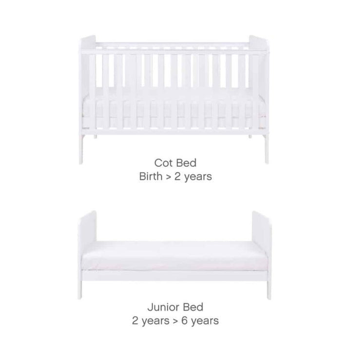 Tutti Bambini Rio Cot Bed, Changer and Mattress – White/Dove Grey