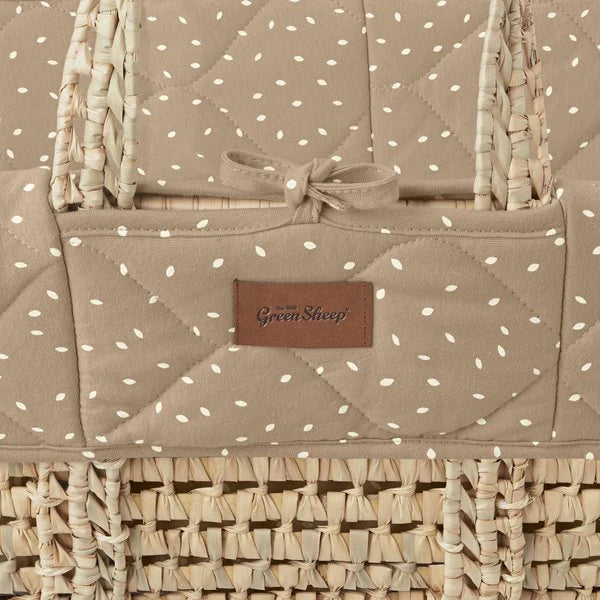 The Little Green Sheep Natural Quilted Rice Moses Basket + Natural Rocking Stand - Truffle
