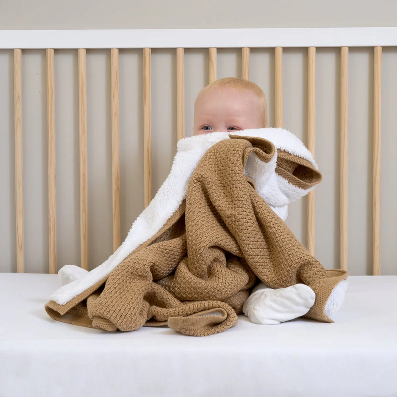 Clair De Lune Organic Knit Sherpa Blanket - Biscuit
