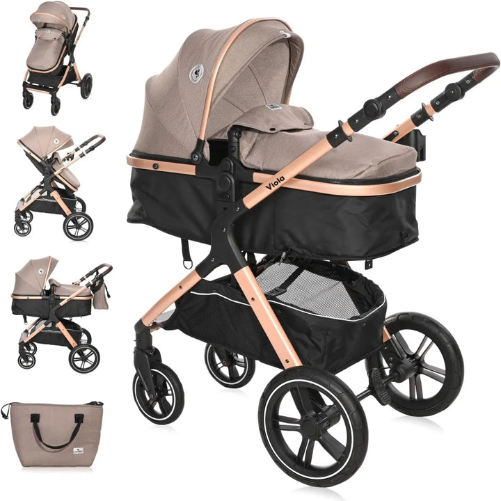 Lorelli Viola 3in1 Travel System Inc Spirit Car Seat - Beige/Gold