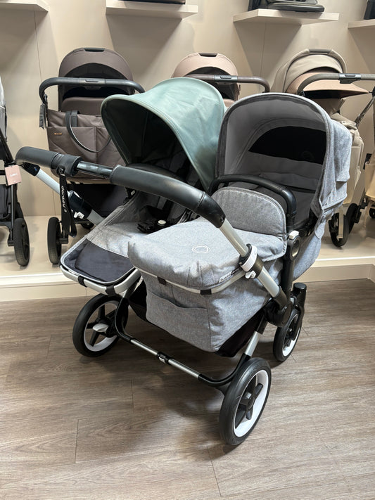 PRE LOVED Bugaboo Donkey5 Duo Bundle - Grey Melange/Forest Green