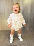 Beau Kid Vintage Rose Smocked Baby Romper - White/Pink