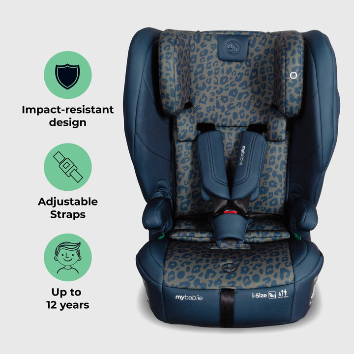 My Babiie MBCS80 Foldable Toddler to Booster R129 Car Seat with Isofix - Navy Leopard