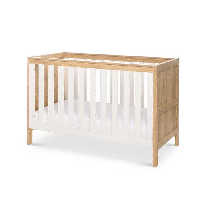 Tutti Bambini Riley Mini Cot Bed with Drawer - Maple Oak & White