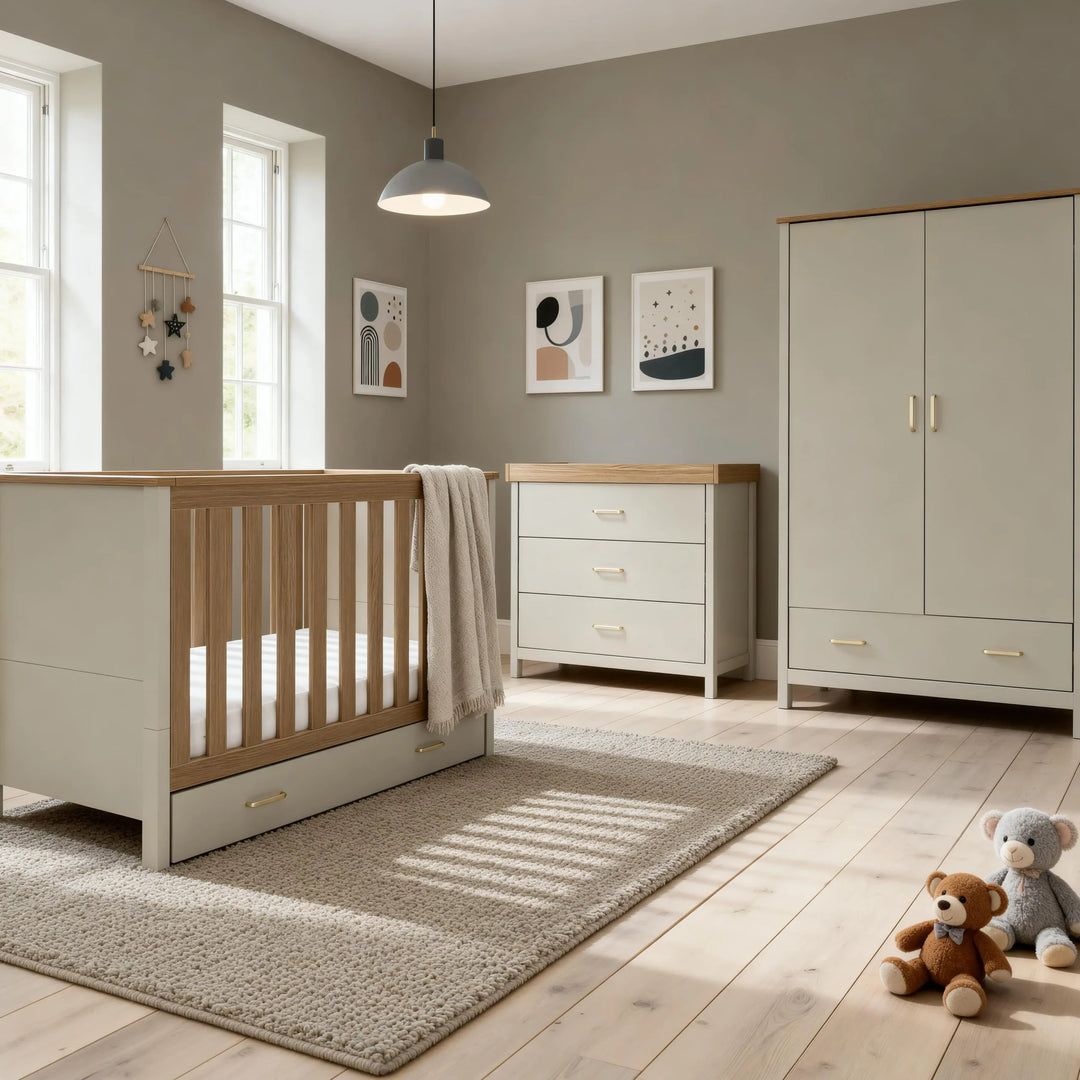 Babymore Mira 3 Piece Nursery Room Set – Cashmere Warm Oak