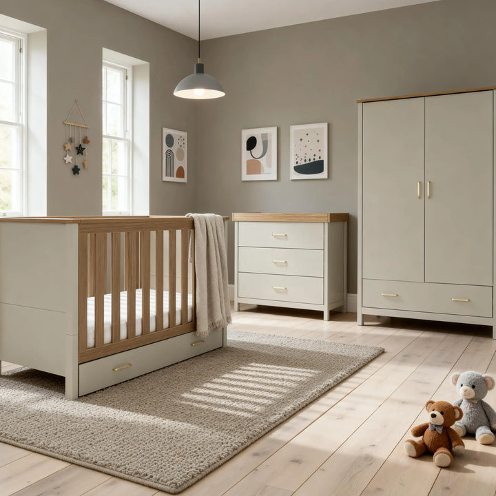 Babymore Mira 3 Piece Nursery Room Set – Cashmere Warm Oak