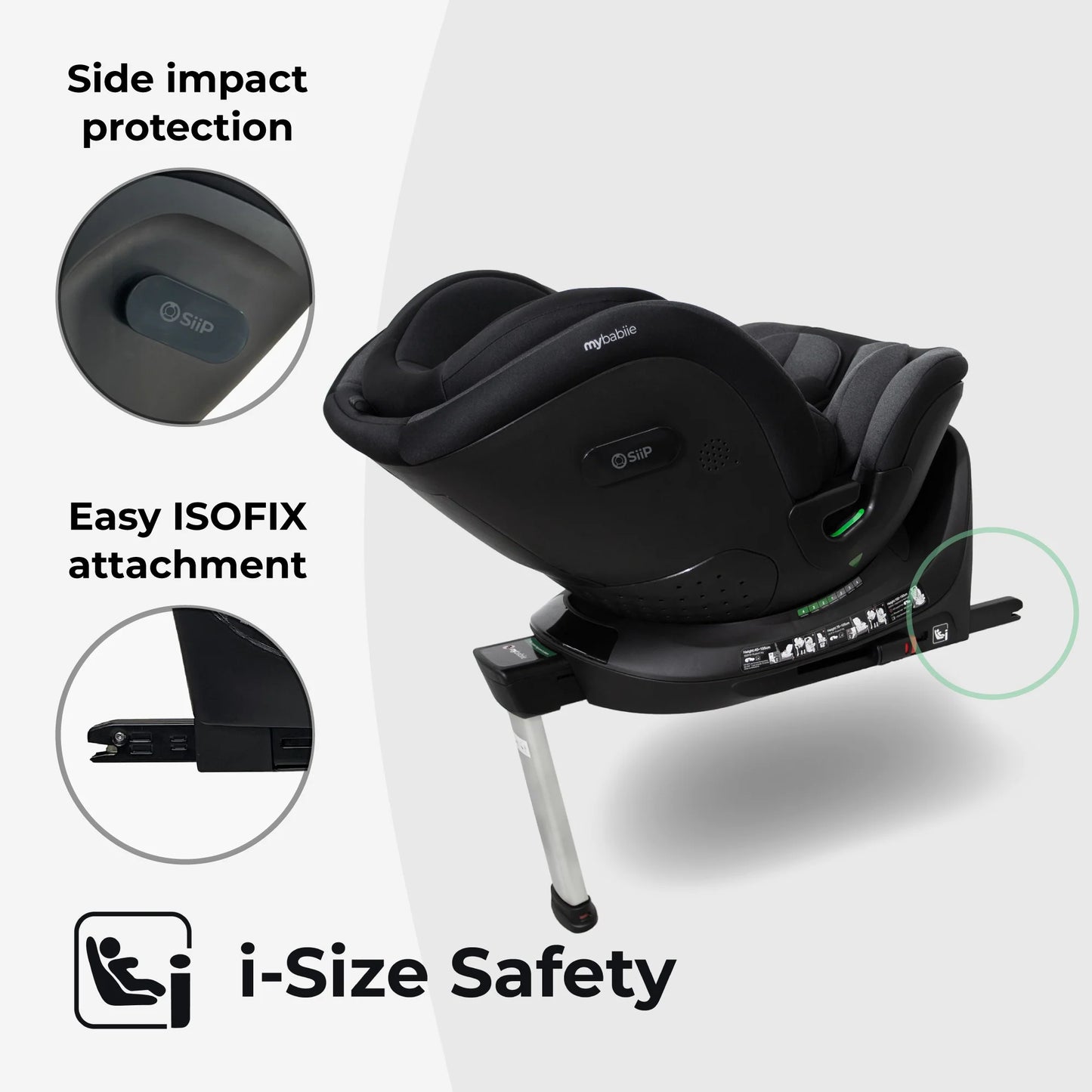 My Babiie MBCS400 Spin R129 Car Seat with Support Leg - Black