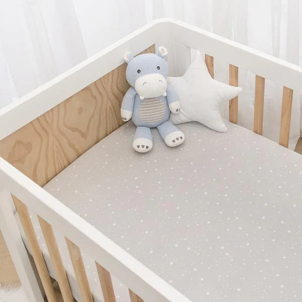 Living Textiles Cot Bed Fitted Sheets 2pck - Noah/Grey Stars