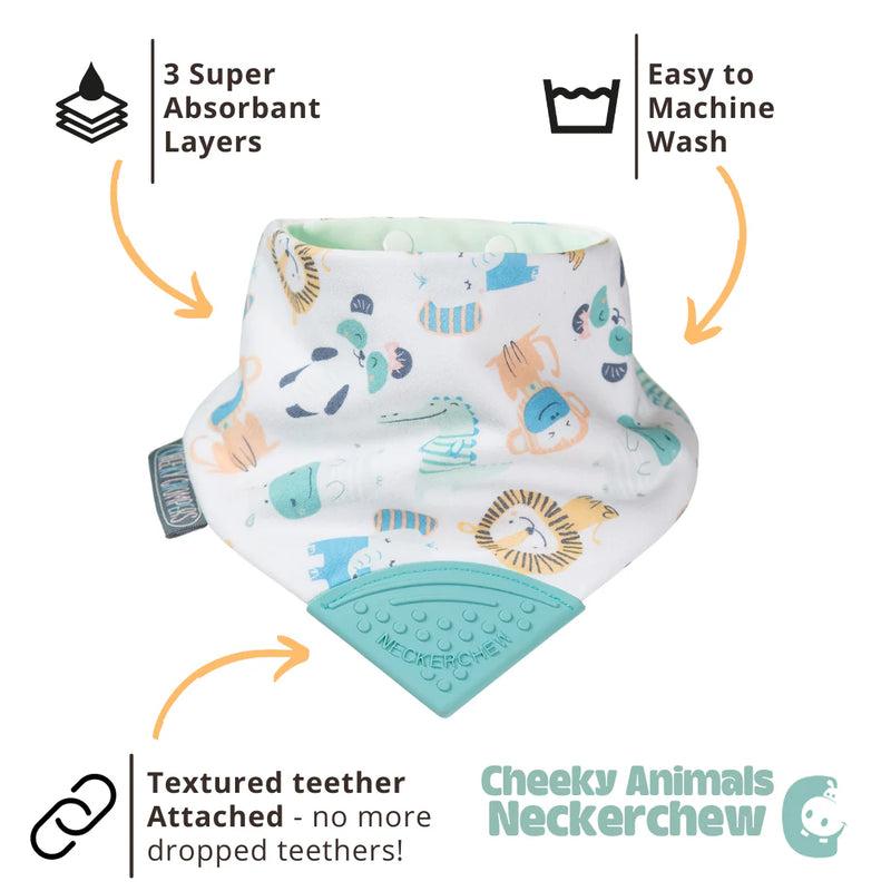 Cheeky Chompers Neckerchew Teething Dribble Bib - Animals