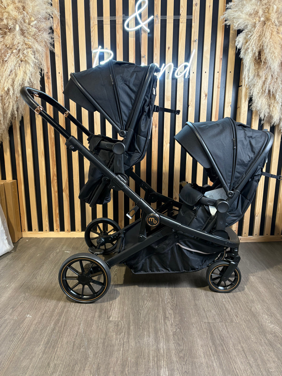 PRE LOVED My Babiie MB33 Twin Pushchair with Infant Carrier - Black Leopard