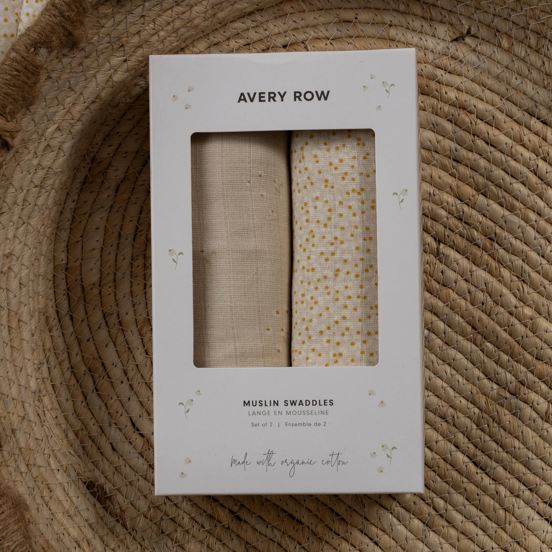 Avery Row Extra Large Organic Baby Muslins, Set of 2 - Wild Chamomile/Daisy Meadow