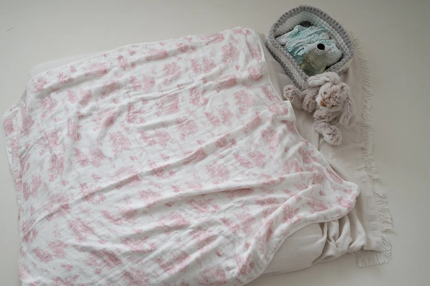 The Gilded Bird Spring Toile Pink Bamboo Baby Blanket