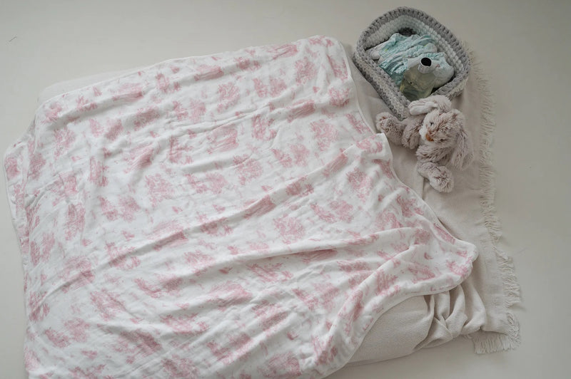 The Gilded Bird Spring Toile Pink Bamboo Baby Blanket