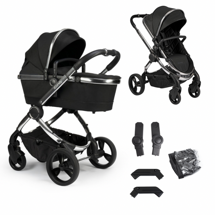 iCandy Peach 6 Complete Pushchair & Carrycot Bundle - Chrome/Black Twill