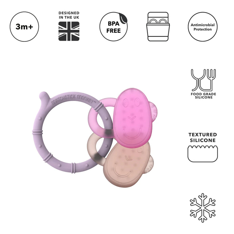 Matchstick Monkey Cooling Teether - Lilac, Pink & Dusty Pink