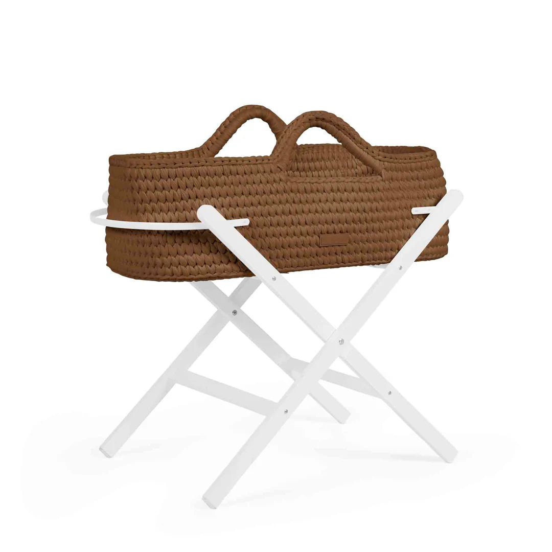 Ickle Bubba Nova Crochet Moses Basket + White Stand - Mocha