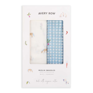 Avery Row Extra Large Organic Baby Muslins, Set of 2 - Little Farm/Radish