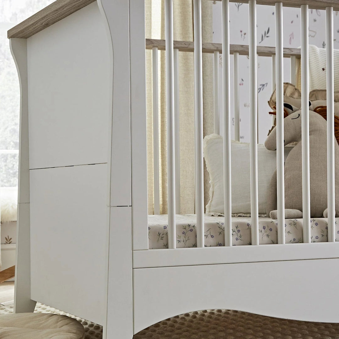 Clara 3 Piece Nursery Furniture Set (Cot Bed, Wardrobe & Dresser) - White & Ash