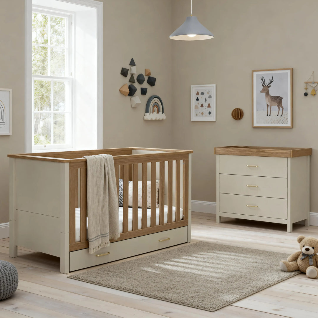 Babymore Mira 2 Piece Nursery Room Set – Cashmere Warm Oak