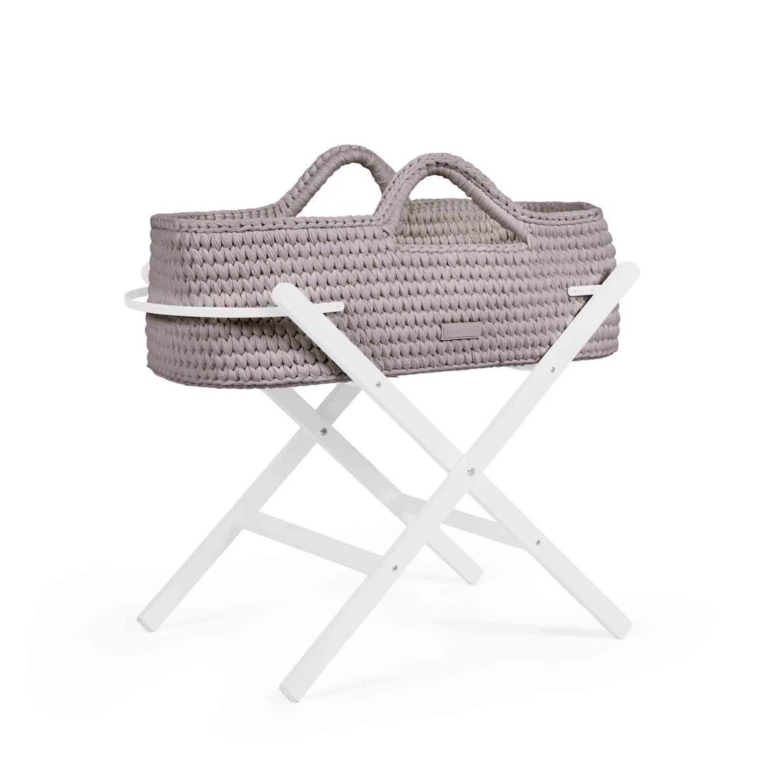 Ickle Bubba Nova Crochet Moses Basket + White Stand - Tawny