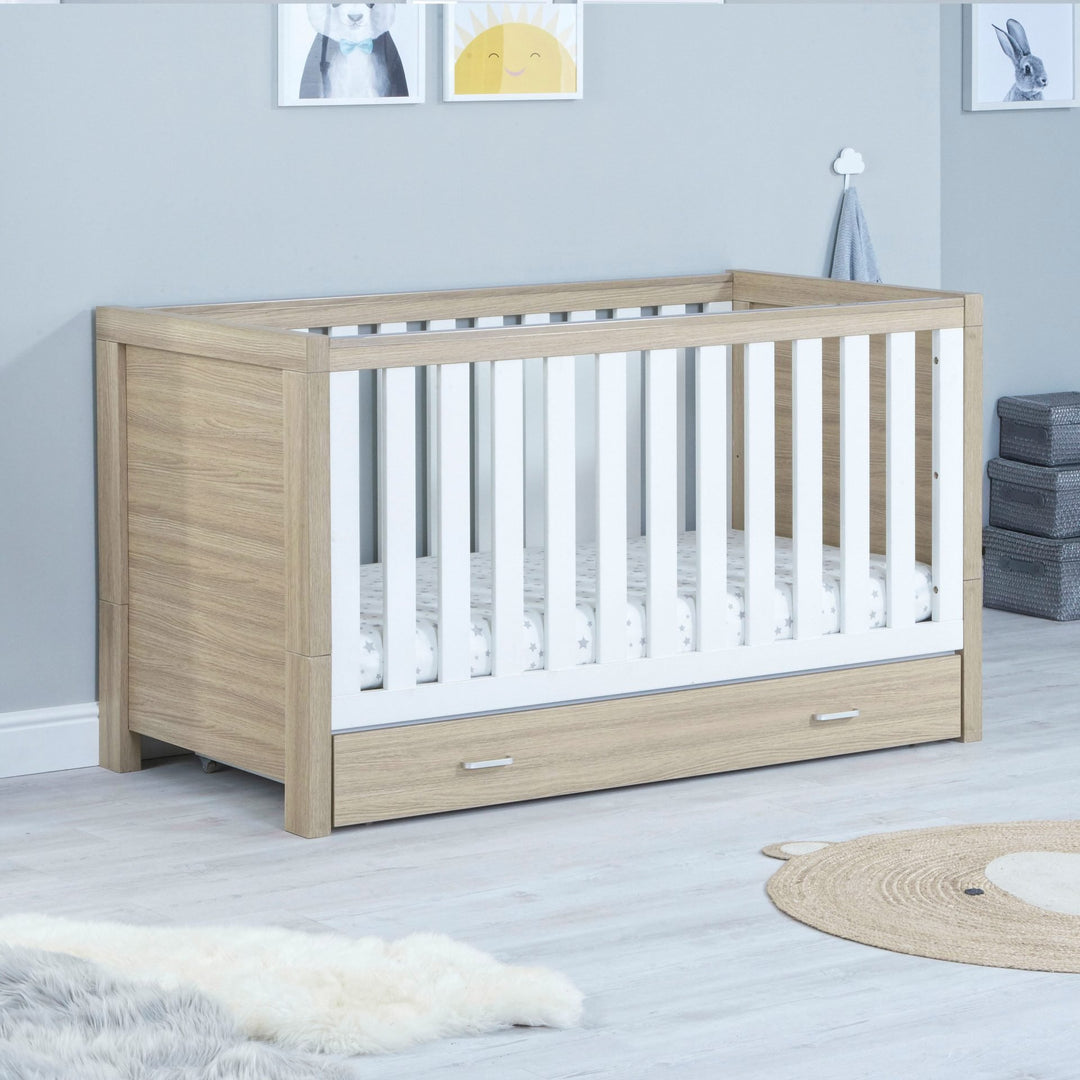 Babymore Luno 2 Piece Nursery Furniture Set with Under Drawer – Oak White
