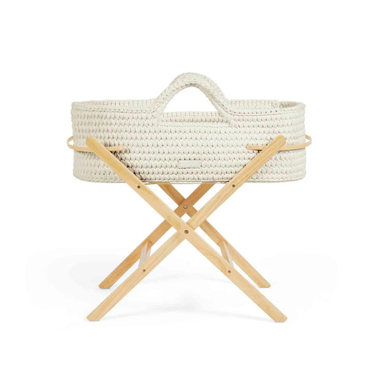 Ickle Bubba Nova Crochet Moses Basket + Pine Stand - Cloud