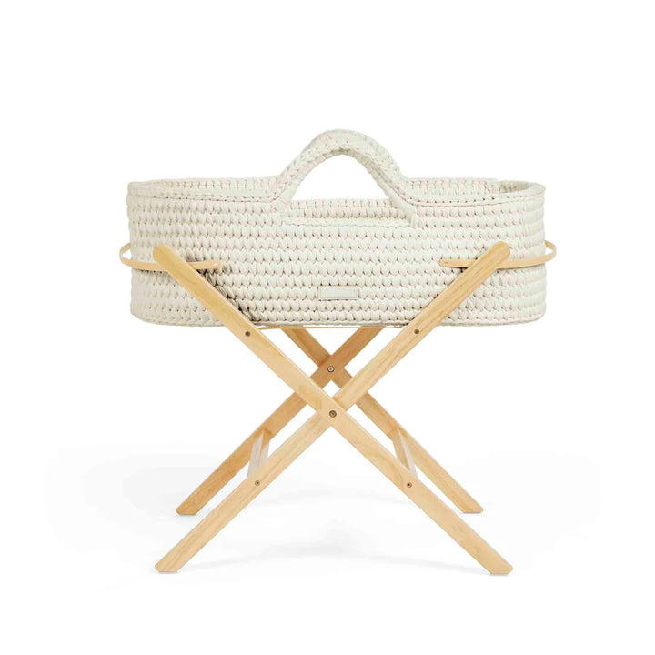 Ickle Bubba Nova Crochet Moses Basket + Pine Stand - Cloud