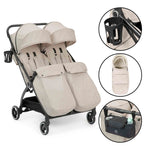 Ickle Bubba Aries Double Prime Autofold Stroller Bundle - Stone